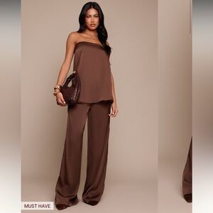 NWT PrettyLittleThing Chocolate Brown Satin Pants